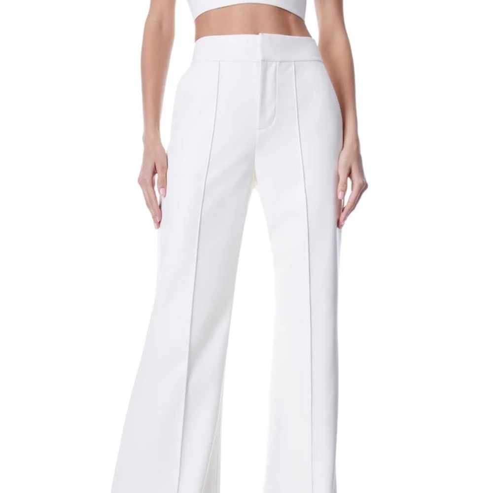 Alice + Olivia Lorinda Vegan Leather Ecru/cream/white Wide Leg Pant